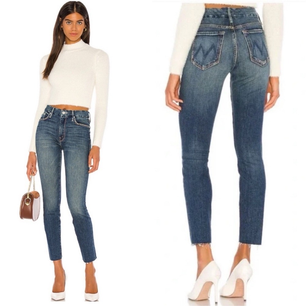 Mother The Looker Ankle Fray Skinny Jeans in Gutterpunk Size 28